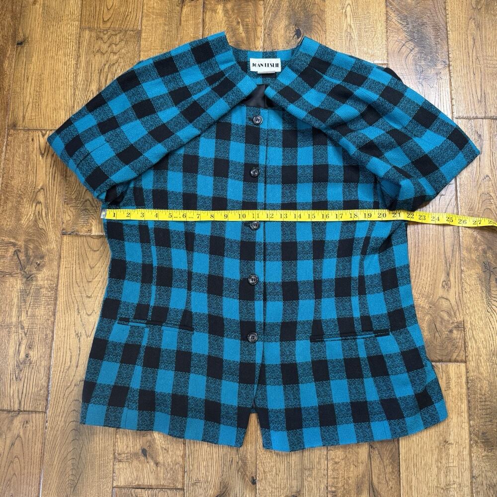 VTG Joan Leslie 2 pc Blazer & Sweater Set Teal Black Plaid Jacket Plus Size 18 - Picture 6 of 12